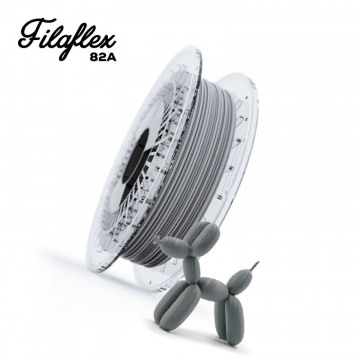 Catel printat 3D din filament Recreus FilaFlex Original 82A Grey (gri-argintiu) 500g si rola si text - Filamente3D.ro