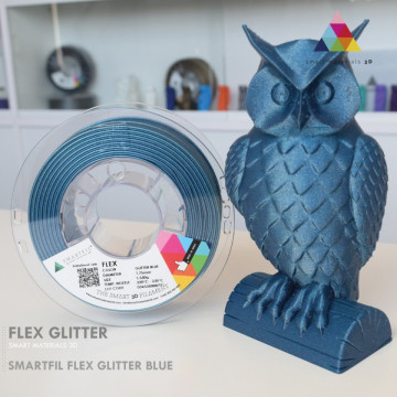 Statueta bufnita printata 3D din filament SmartFil Flex - TPU 93A - Glitter Blue (albastru stralucitor) 330g - Filamente3D.ro