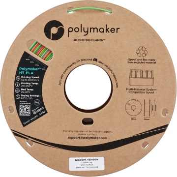 Rola vedere frontala filament Polymaker HT-PLA Gradient Rainbow 1kg - Filamente3D.ro