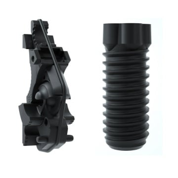 Detaliu piesa si surub printate din filament eSUN ASA+ Black 1kg - Filamente3D.ro