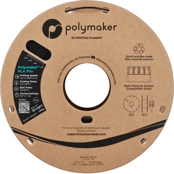 Vedere frontala rola de filament 1.75mm Polymaker PLA Pro - High Speed Tough PLA Metallic Black (negru) 1kg