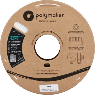 Vedere frontala rola de filament 1.75mm Polymaker PLA Pro - High Speed Tough PLA White (alb) 1kg