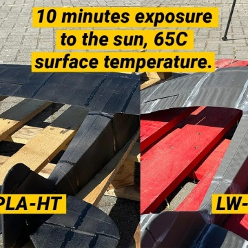 Comparatie intre colorFabb LW-PLA-HT si LW-PLA dupa 10 min in soare - Filamente3D.ro