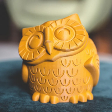 Statueta bufnita printata 3D din filament FormFutura Matt PLA - Desert Sand Camouflage (maro) 750g - Filamente3D.ro