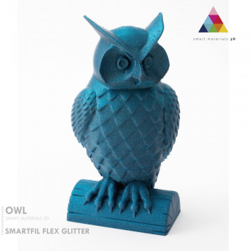 Miniatura bufnita printata 3D din filament SmartFil Flex - TPU 93A - Glitter Blue (albastru stralucitor) 330g - Filamente3D.ro