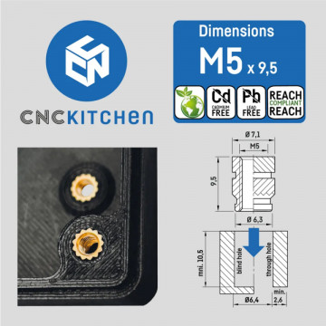 Ambalaj si dimensiuni  inserturi filetate CNC Kitchen - M5 Standard (M5x9.5) - Filamente3D.ro