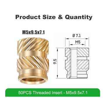 Dimensiuni inserturi filetate Mintion - M5 Standard (M5x9.5x7.1) - 50 buc - Filamente3D.ro