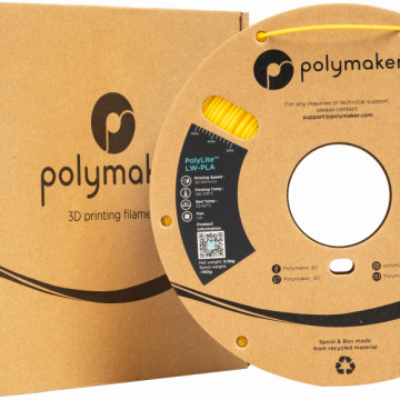 Ambalaj si rola de filament Polymaker PolyLite LW-PLA Bright Yellow 800g - Filamente3D.ro