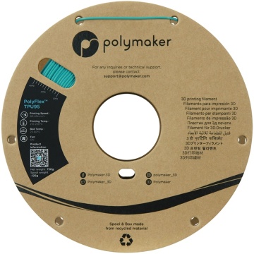 Rola vedere frontala filament Polymaker PolyFlex TPU-95A Teal 750g - Filamente3D.ro