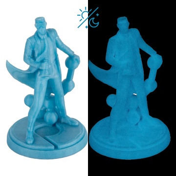 Statueta Polyman printata din filament Panchroma Luminous Blue – albastru fosforescent, straluceste in intuneric - ideal pentru imprimare precisa - Filamente3D.ro