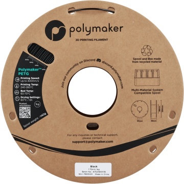 Vedere frontala rola de filament 1.75 mm Polymaker PETG Black 1kg - Filamente3D.ro