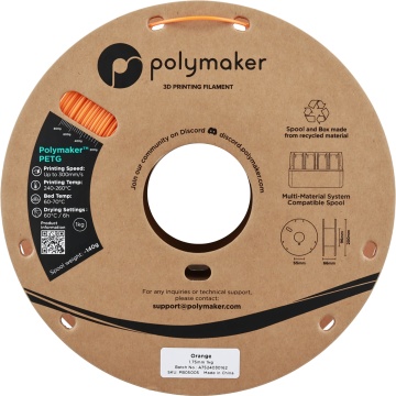 Vedere frontala rola de filament 1.75 mm Polymaker PETG Orange 1kg - Filamente3D.ro