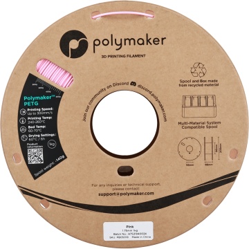 Vedere frontala rola de filament 1.75 mm Polymaker PETG Pink 1kg - Filamente3D.ro