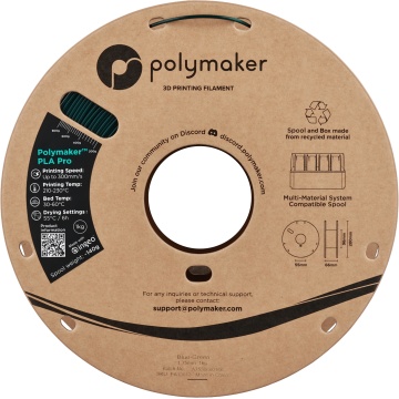 Vedere frontala rola de filament 1.75mm Polymaker PLA Pro - High Speed Tough PLA Blue-Green (verde) 1kg