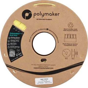 Vedere laterala rola de filament 1.75mm Polymaker PLA Pro - High Speed Tough PLA Light Yellow (galben) 1kg