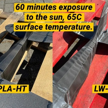 Comparatie intre colorFabb LW-PLA-HT si LW-PLA dupa 60 min in soare - Filamente3D.ro