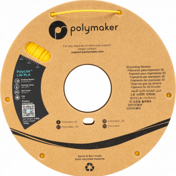 Vedere frontala rola de filament Polymaker PolyLite LW-PLA Bright Yellow 800g - Filamente3D.ro