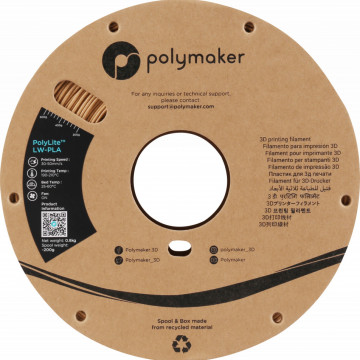 Vedere frontala rola de filament Polymaker PolyLite LW-PLA Wood 800g - Filamente3D.ro