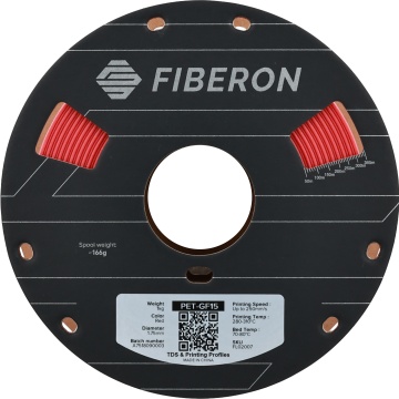 Vedere frontala rola de filament Polymaker Fiberon PET-GF15 Red 1kg - Filamente3D.ro