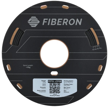 Vedere frontala rola de filament 1.75 mm Polymaker Fiberon PETG-rCF08 Black (negru) 500g - Filamente3D.ro