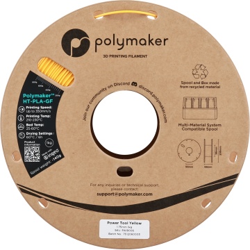 Vedere frontala rola de filament Polymaker HT-PLA-GF Power Tool Yellow 1kg - Filamente3D.ro