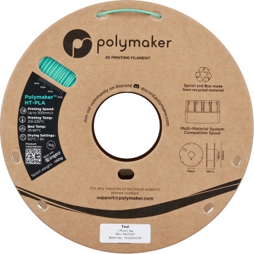 Rola vedere frontala filament Polymaker HT-PLA Teal 1kg - Filamente3D.ro