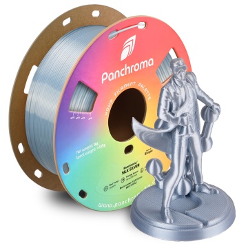Filament 1.75 mm Polymaker Panchroma PLA Silk Silver (argintiu)1kg - statueta Polyman si rola - Filamente3D.ro