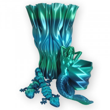 Vaza, crocodil si sirena printate din filament Rosa3D Refill PLA Rainbow Silk Ocean 1kg - Filamente3D.ro