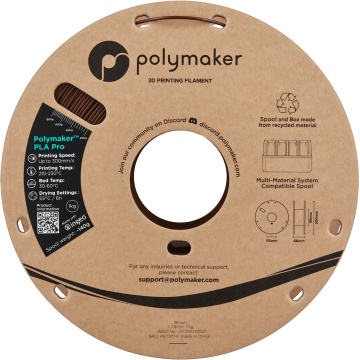 Vedere frontala rola de filament 1.75mm Polymaker PLA Pro - High Speed Tough PLA Brown (maro) 1kg