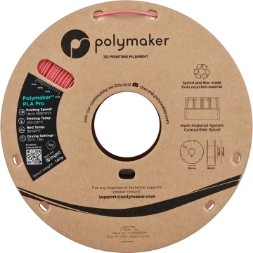 Vedere frontala rola de filament 1.75mm Polymaker PLA Pro - High Speed Tough PLA Light Red (rosu) 1kg