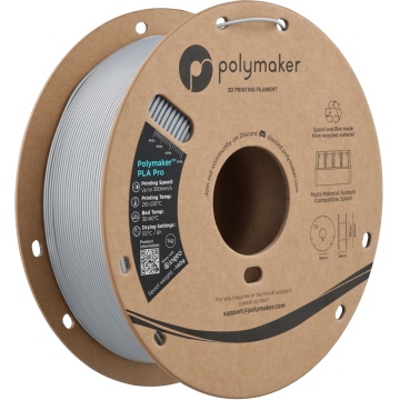 Vedere axonometrica rola de filament 1.75mm Polymaker PLA Pro - High Speed Tough PLA Metallic Silver (argintiu) 1kg