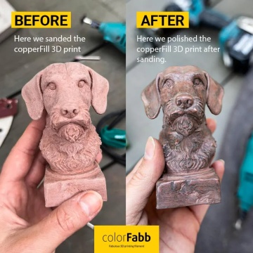 Catel printat 3D din filament ColorFabb CopperFill 750g si catel postprocesat - Filamente3D.ro