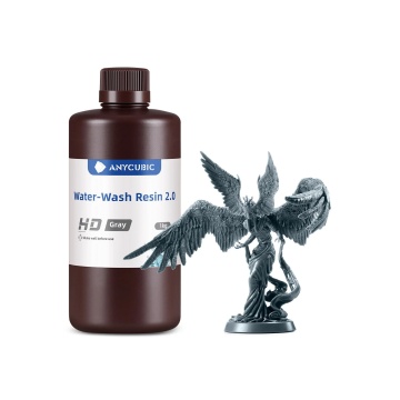 Sticla de rasina si miniatura printata din rasina Anycubic Water-Wash Resin 2.0 HD Gray 1kg - Filamente3D.ro