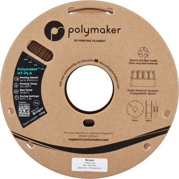 Rola vedere frontala filament Polymaker HT-PLA Brown 1kg - Filamente3D.ro