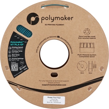 Rola vedere frontala filament Polymaker HT-PLA-GF Power Tool Teal 1kg - Filamente3D.ro