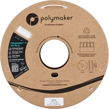 Rola vedere frontala din filament Polymaker HT-PLA White 1kg - Filamente3D.ro