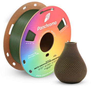 Vaza printata si rola de filament din care a fost printata - Polymaker Panchroma PLA Dual Matte Camouflage - Filamente3D.ro