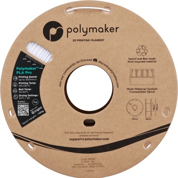 Vedere frontala rola de filament 1.75mm Polymaker PLA Pro - High Speed Tough PLA Cold White (alb) 1kg
