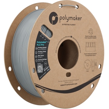 Vedere axonometrica rola de filament 1.75mm Polymaker PLA Pro - High Speed Tough PLA Grey (gri) 1kg