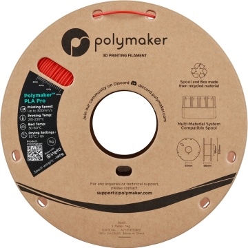 Vedere frontala rola de filament 1.75mm Polymaker PLA Pro - High Speed Tough PLA Red (rosu) 1kg
