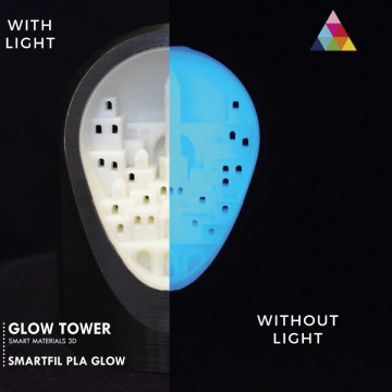 Piesa printata 3D din filament SmartFil PLA Blue Glow (albastru fosforescent) 750g - Filamente3D.ro