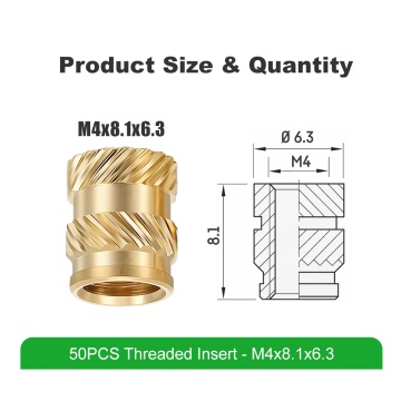 Dimensiuni inserturi filetate Mintion - M4 Standard (M4x8.1x6.3) - 50 buc - Filamente3D.ro