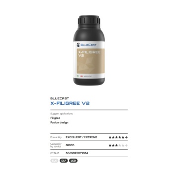 Caracteristici rasina BlueCast X-Filigree V2 500g - Filamente3D.ro