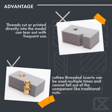 Avantaje inserturi filetate M2.5x5.7 Ruthex - Filamente3D.ro
