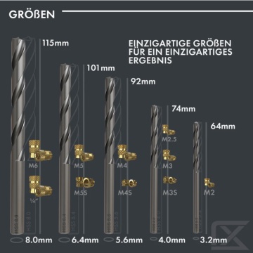 Lungime burghie Ruthex pentru inserturi filetate (M2, M2.5, M3, M4, M5, M6 & 1/4) - Filamente3D.ro