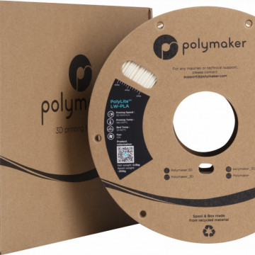 Ambalaj si rola de filament Polymaker PolyLite LW-PLA White 800g - Filamente3D.ro