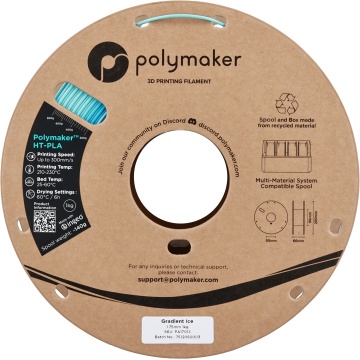 Rola vedere frontala filament Polymaker HT-PLA Gradient Ice 1kg - Filamente3D.ro