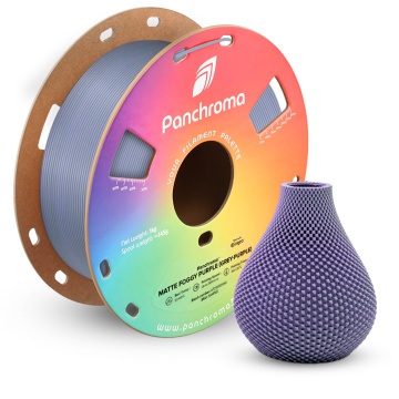 Vaza printata si rola de filament din care a fost printata - Polymaker Panchroma PLA Dual Matte Foggy Purple - Filamente3D.ro