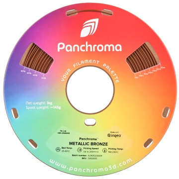 Rola filament 3D - frontal - Panchroma Metallic Bronze cu efect metalic bronz si sclipici - ideal pentru finisaje decorative - Filamente3D.ro