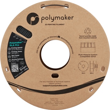 Vedere frontala rola de filament 1.75mm Polymaker PLA Pro - High Speed Tough PLA Dark Grey (gri) 1kg